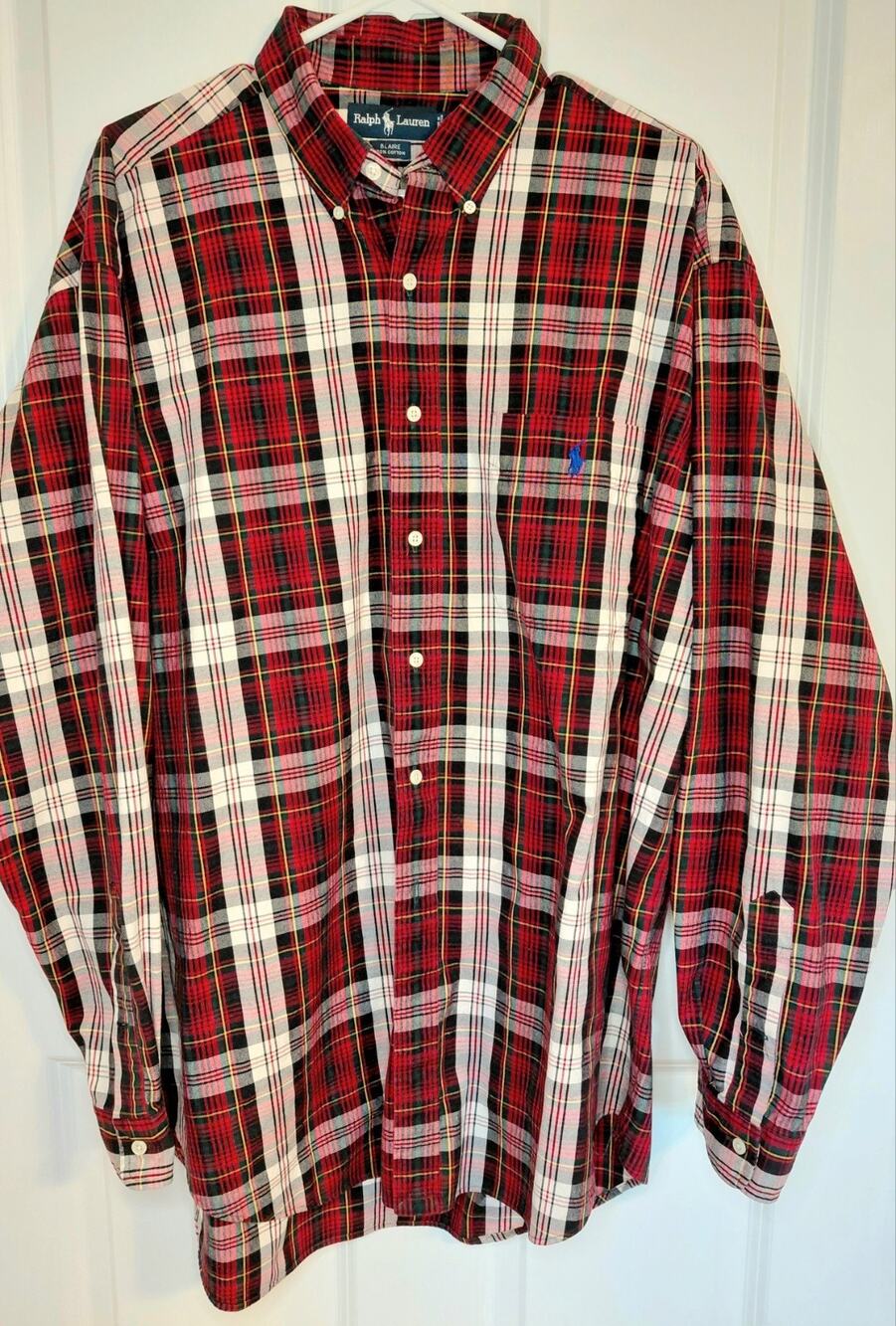 VTG Polo Ralph Lauren Blaire Plaid Oxford Shirt Mens XL Red Tartan Long Sleeve